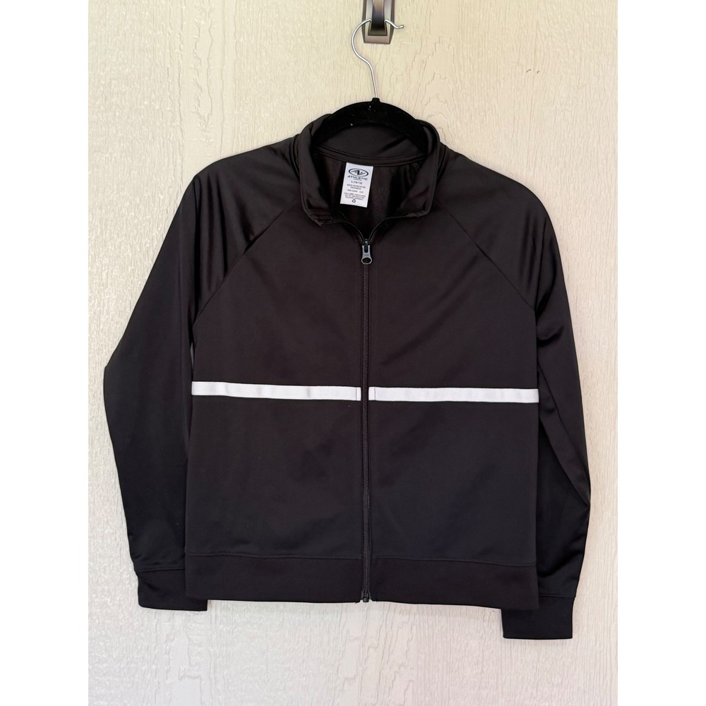Athletic Works Boys Black Full Zip Track Jacket White Stripe Size L 10-12